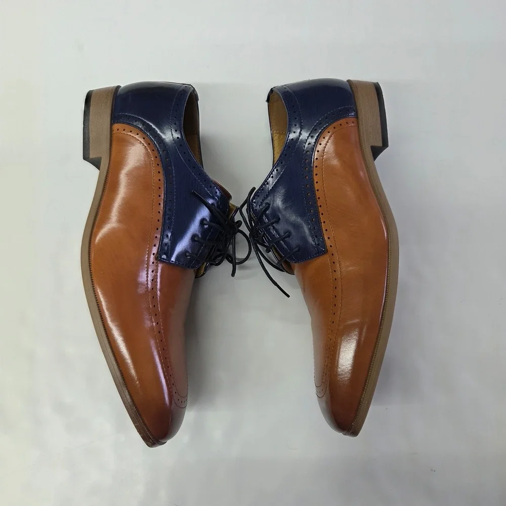 Antonio Cerrelli Oxford‎ Dress Shoes Mens 12 Tan Navy Blue Two Tone Square Toe